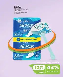 La Doi Pasi Always absorbante + Gillette aparat de ras venus 2 Ofertă