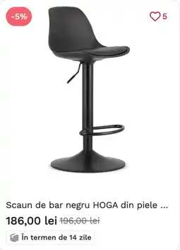 Favi Hoga scaun de bar negru Ofertă