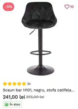 Favi Scaun bar H101, negru, stofa catifela... Ofertă