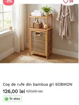 Favi Sobikon coș de rufe din bambus gri Ofertă