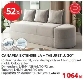 Canapea extensibila + taburet ugo
