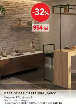Mobila Videnov Masa de bar cu etajera Faro Ofertă