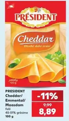 Kaufland PRESIDENT Cheddar/ Emmental/Maasdam Ofertă