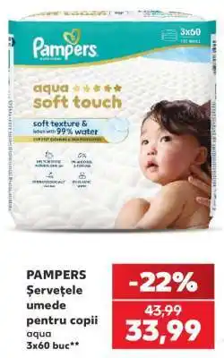 Kaufland PAMPERS Șervețele umede pentru copii aqua 3x60 buc Ofertă