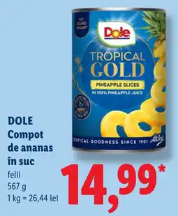 Lidl Dole compot de ananas în suc felii Ofertă