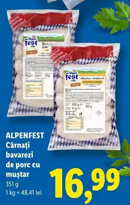 Lidl Alpenfest cârnați bavarezi de porc cu muștar Ofertă