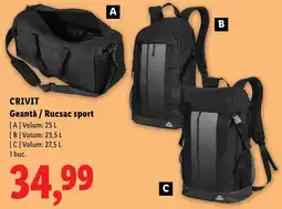 Lidl Crivit geantă / rucsac sport Ofertă