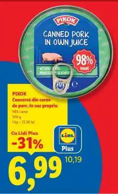 Lidl PIKOK Conservă din carne de porc, în suc propriu Ofertă