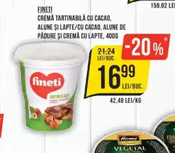 Mega Image Fineti cremă tartinabilă cu cacao, alune și lapte/cu cacao, alune de pădure și cremă cu lapte Ofertă