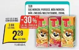 Mega Image Tedi suc morcov, piersică, măr/morcov, măr, zmeură/multivitamine Ofertă
