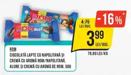 Mega Image Rom ciocolata lapte cu napolitană și cremă cu aromă rom/napolitană, alune și cremă cu aromă de rom Ofertă