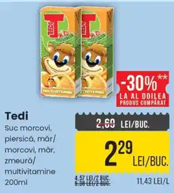 Mega Image Tedi suc morcovi, piersică, măr Ofertă
