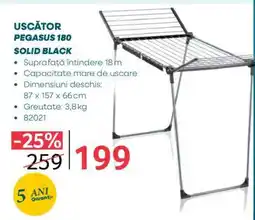 Selgros Uscător Pegasus 180 Solid Black Ofertă