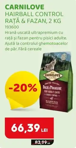 Animax Carnilove hairball control rață & fazan Ofertă