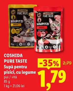 Lidl Coshida pure taste supă pentru pisici, cu legume pui / vită Ofertă
