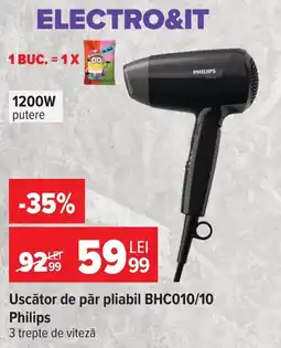Carrefour Philips uscător de păr pliabil BHC010/10 Ofertă