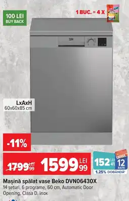 Carrefour Mașină spălat vase Beko DVN06430X Ofertă