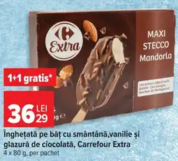 Carrefour Market Inghețată pe băț cu smântână,vanilie şi glazură de ciocolată, Carrefour Extra Ofertă