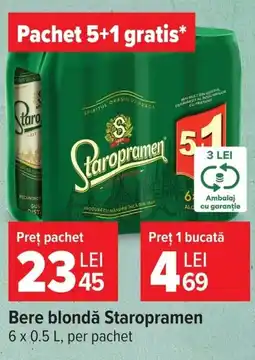 Carrefour Bere blondă Staropramen Ofertă