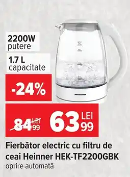 Carrefour Fierbător electric cu filtru de ceai Heinner HEK-TF2200GBK Ofertă