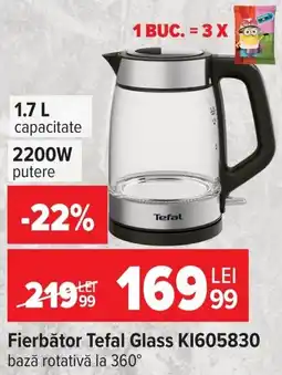 Carrefour Fierbător Tefal Glass Ofertă
