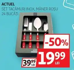 Auchan Actuel set tacămuri inox, mâner roșu Ofertă
