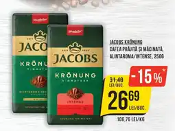 Mega Image Jacobs krönung cafea prăjită și măcinată alintaroma/intense Ofertă