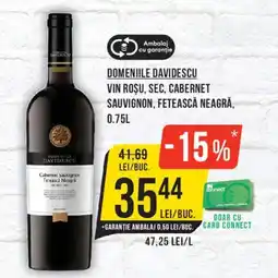 Mega Image Domeniile Davidescu vin roșu sec cabernet sauvignon fetească neagră Ofertă