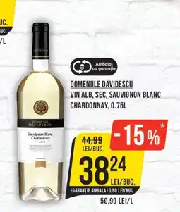 Mega Image Domeniile Davidescu vin alb sec sauvignon blanc chardonnay Ofertă