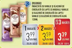 Mega Image Dream & Co înghețată cu vanilie și glazură de ciocolată cu lapte cu migdale/vanilie și glazură de ciocolată cu lapte/vanilie Ofertă