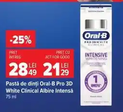 Carrefour Pastă de dinți Oral-B Pro 3D White Clinical albire Intensă Ofertă