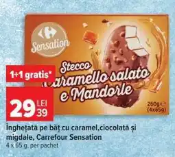 Carrefour Înghețată pe băț cu caramel, ciocolată și migdale, Carrefour Sensation Ofertă
