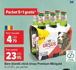 Carrefour Bere blondă sticlă Ursus Premium Minigold Ofertă