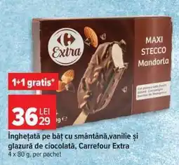 Carrefour Înghețată pe băț cu smântână, vanilie și glazură de ciocolată, Carrefour Extra Ofertă