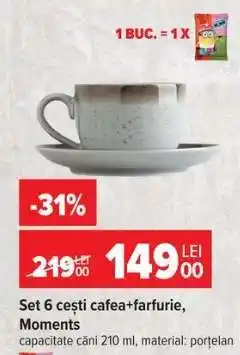 Carrefour Set 6 cești cafea+farfurie, Moments Ofertă