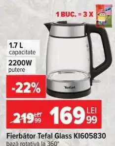 Carrefour Fierbător TEFAL Glass KI605830 Ofertă
