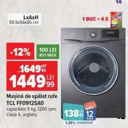 Carrefour Mașină de spălat rufe TCL FF0912SA0 Ofertă