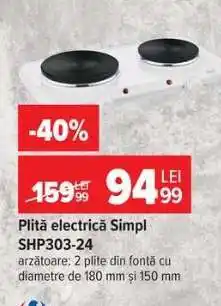 Carrefour Plită electrică Simpl SHP303-24 Ofertă