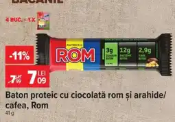 Carrefour Baton proteic cu ciocolată rom și arahide/cafea, Rom Ofertă