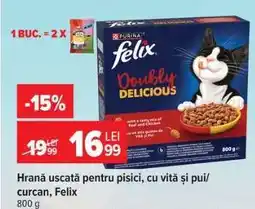 Carrefour Hrană uscată pentru pisici, cu vită și pui/curcan, Felix Ofertă