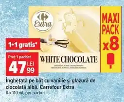 Carrefour Înghețată pe băț cu vanilie și glazură de ciocolată albă, Carrefour Extra Ofertă