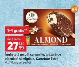 Carrefour Înghețată pe băț cu vanilie, glazură de ciocolată și migdale, Carrefour Extra Ofertă