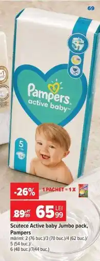 Carrefour Scutece Active baby Jumbo Pack, Pampers Ofertă