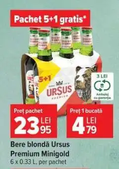 Carrefour Bere blondă Ursus Premium Minigold Ofertă