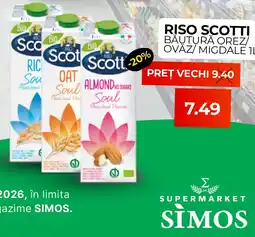 Simos Riso Scotti băutură orez/ovăz/migdale Ofertă