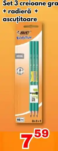 Global Bic creioane gra + radieră + ascuțitoare Ofertă