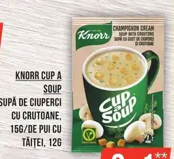 Mega Image Knorr cup a soup supă de ciuperci cu crutoane, 15g/de pui cu tăiței, 12g Ofertă