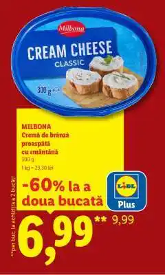 Lidl MILBONA Cremă de brânză proaspătă, cu smântână Ofertă