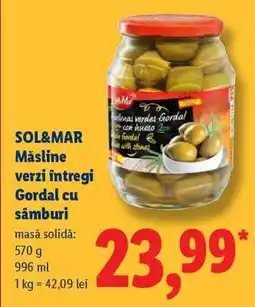 Lidl SOL&MAR Măsline verzi întregi Gordal cu sâmburi Ofertă