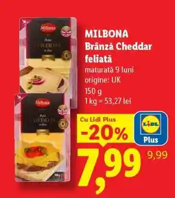 Lidl Milbona Brânză Cheddar feliată Ofertă